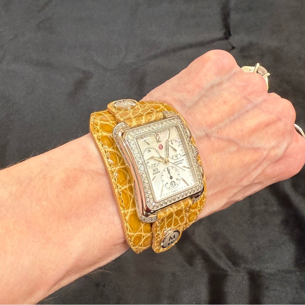 Authentic MICHELE Deco 18mm Watch Alligator Cuff Band in Pink. rare! - Picture 7 of 15